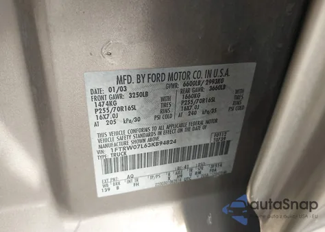 2003 Ford F-150 Lariat/Xlt из США, поврежденный, VIN 1FTRW07L63KB94824